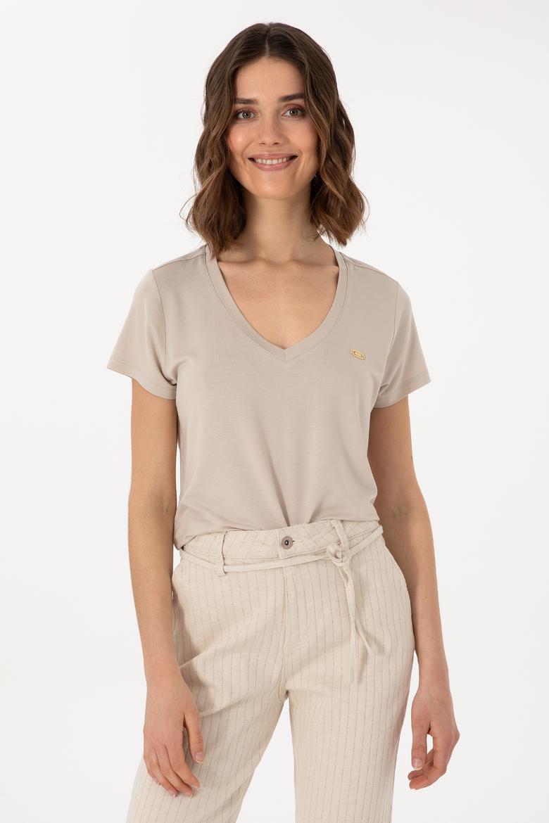 Kadın Taş V Yaka Basic Tişört