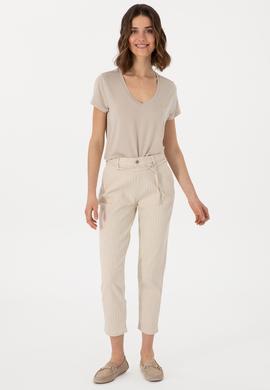 Kadın Taş V Yaka Basic Tişört - 50300829143