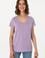 Kadın Lila V Yaka Basic Tişört