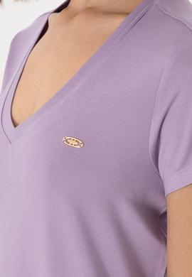 Kadın Lila V Yaka Basic Tişört - 50300829123