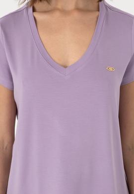 Kadın Lila V Yaka Basic Tişört - 50300829123