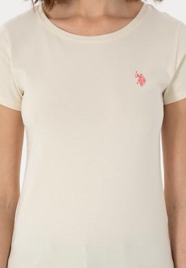 Kadın Krem Bisiklet Yaka Tişört - 50300894042