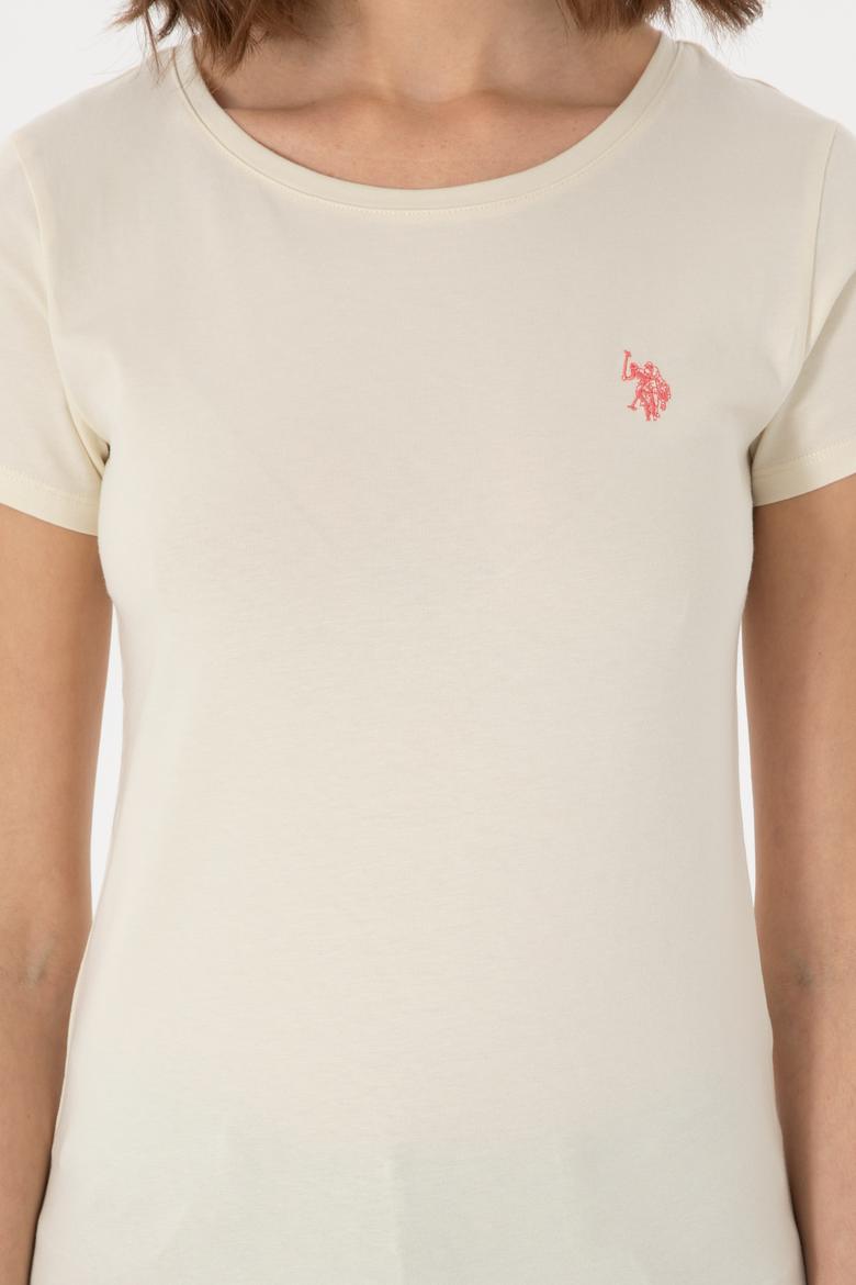 Kadın Krem Bisiklet Yaka Tişört - 50300894042