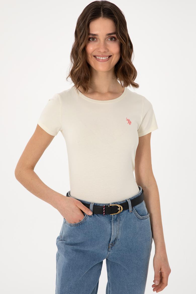Kadın Krem Bisiklet Yaka Tişört - 50300894042