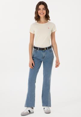 Kadın Krem Bisiklet Yaka Tişört - 50300894042