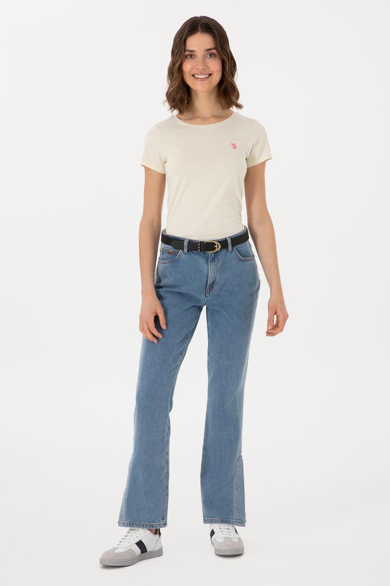 Kadın Krem Bisiklet Yaka Tişört - 50300894042