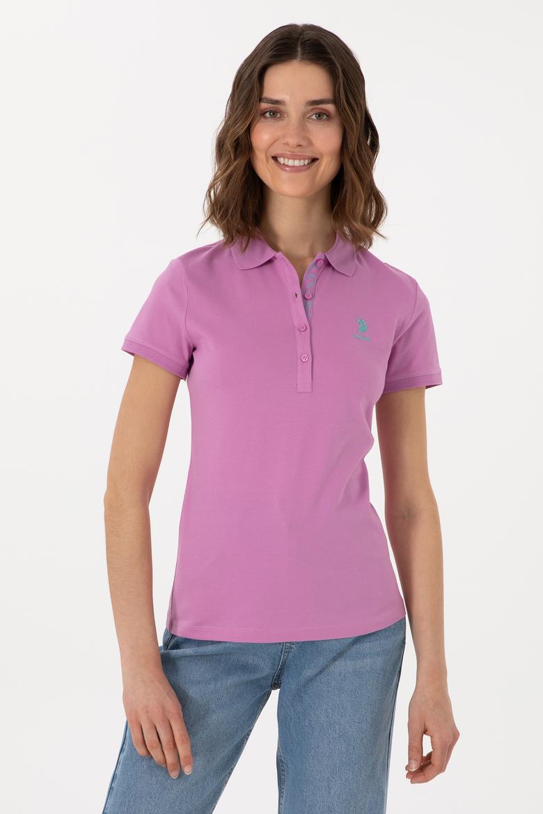 Kadın Fuşya Basic Polo Yaka Tişört