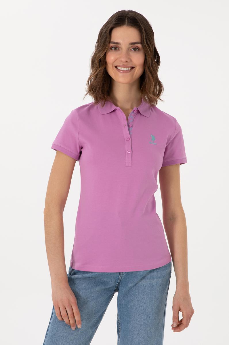 Kadın Fuşya Basic Polo Yaka Tişört