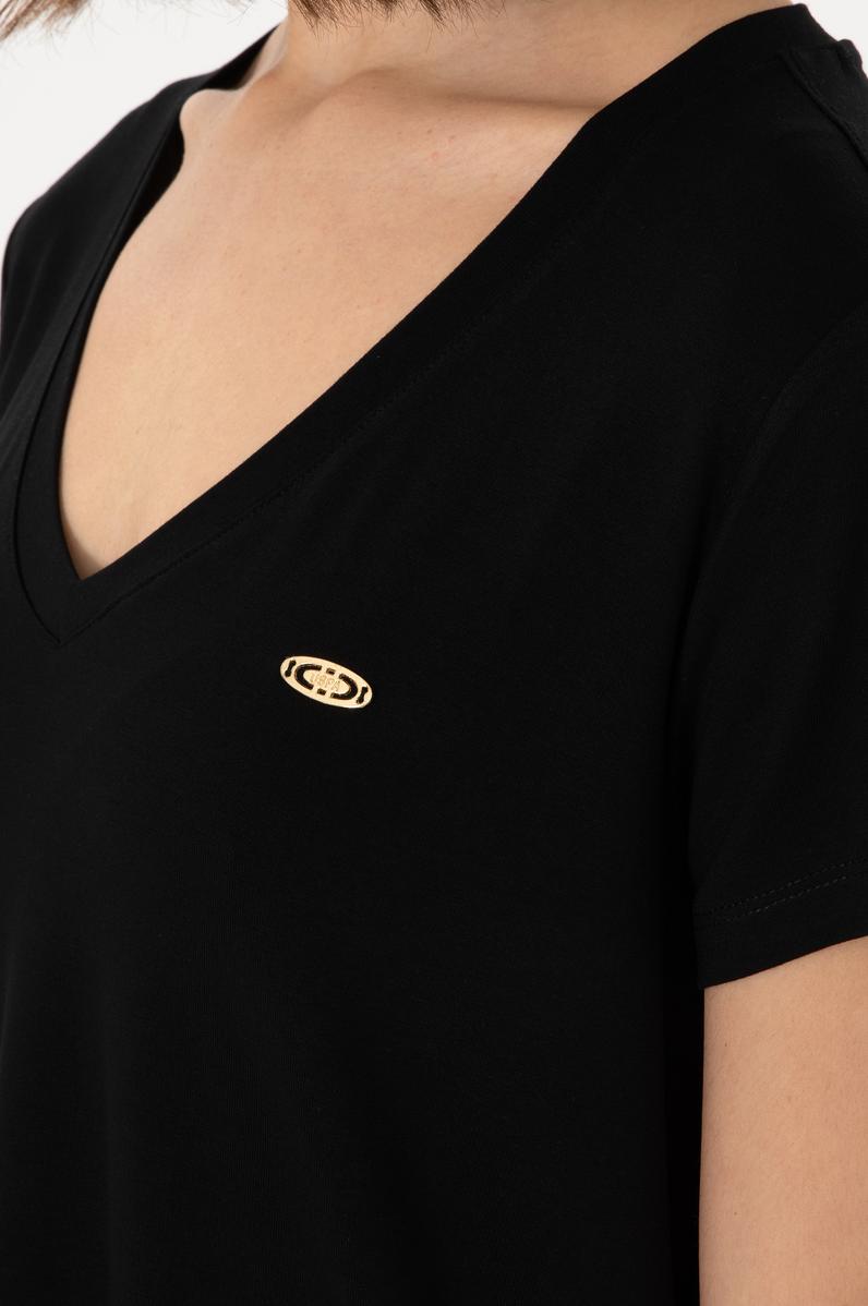 Kadın Siyah V Yaka Basic Tişört