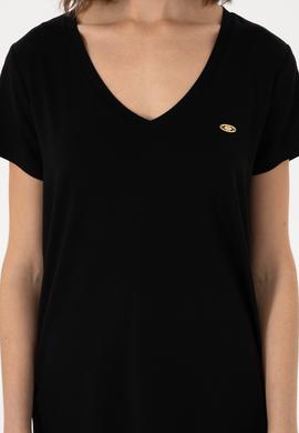 Kadın Siyah V Yaka Basic Tişört - 50300829033