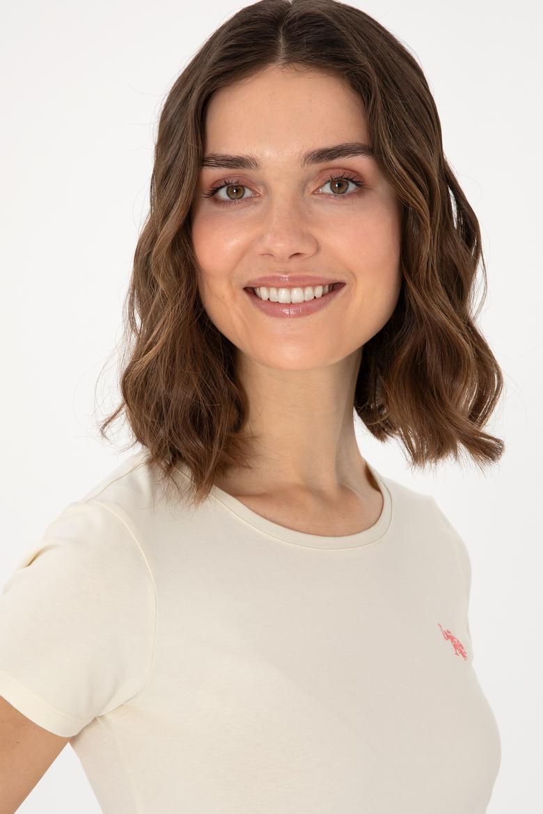 Kadın Krem Bisiklet Yaka Tişört - 50300894042