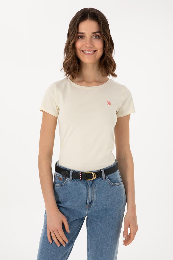 Kadın Krem Bisiklet Yaka Tişört