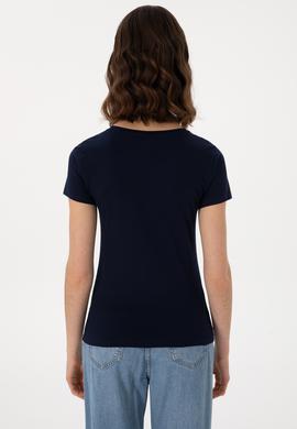 Kadın Lacivert Bisiklet Yaka Tişört - 50300894021