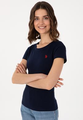 Kadın Lacivert Bisiklet Yaka Tişört - 50300894021