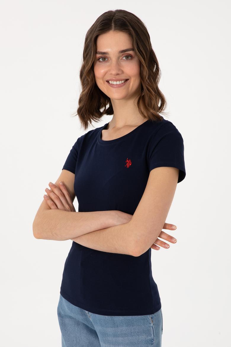 Kadın Lacivert Bisiklet Yaka Tişört - 50300894021