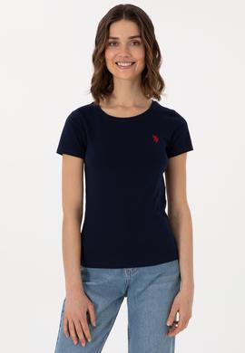 Kadın Lacivert Bisiklet Yaka Tişört - 50300894021