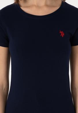 Kadın Lacivert Bisiklet Yaka Tişört - 50300894021