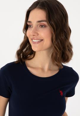 Kadın Lacivert Bisiklet Yaka Tişört - 50300894021