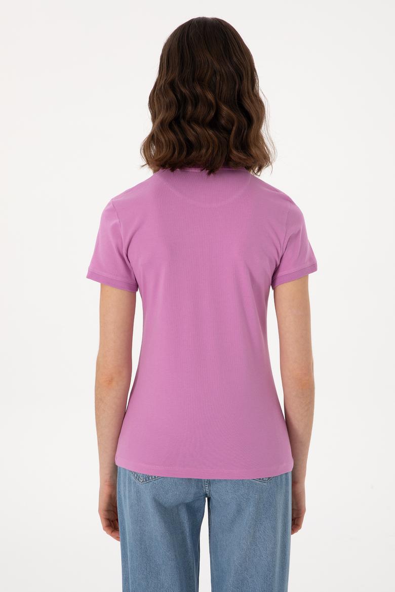 Kadın Fuşya Basic Polo Yaka Tişört - 50300896036