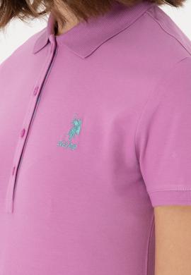 Kadın Fuşya Basic Polo Yaka Tişört - 50300896036