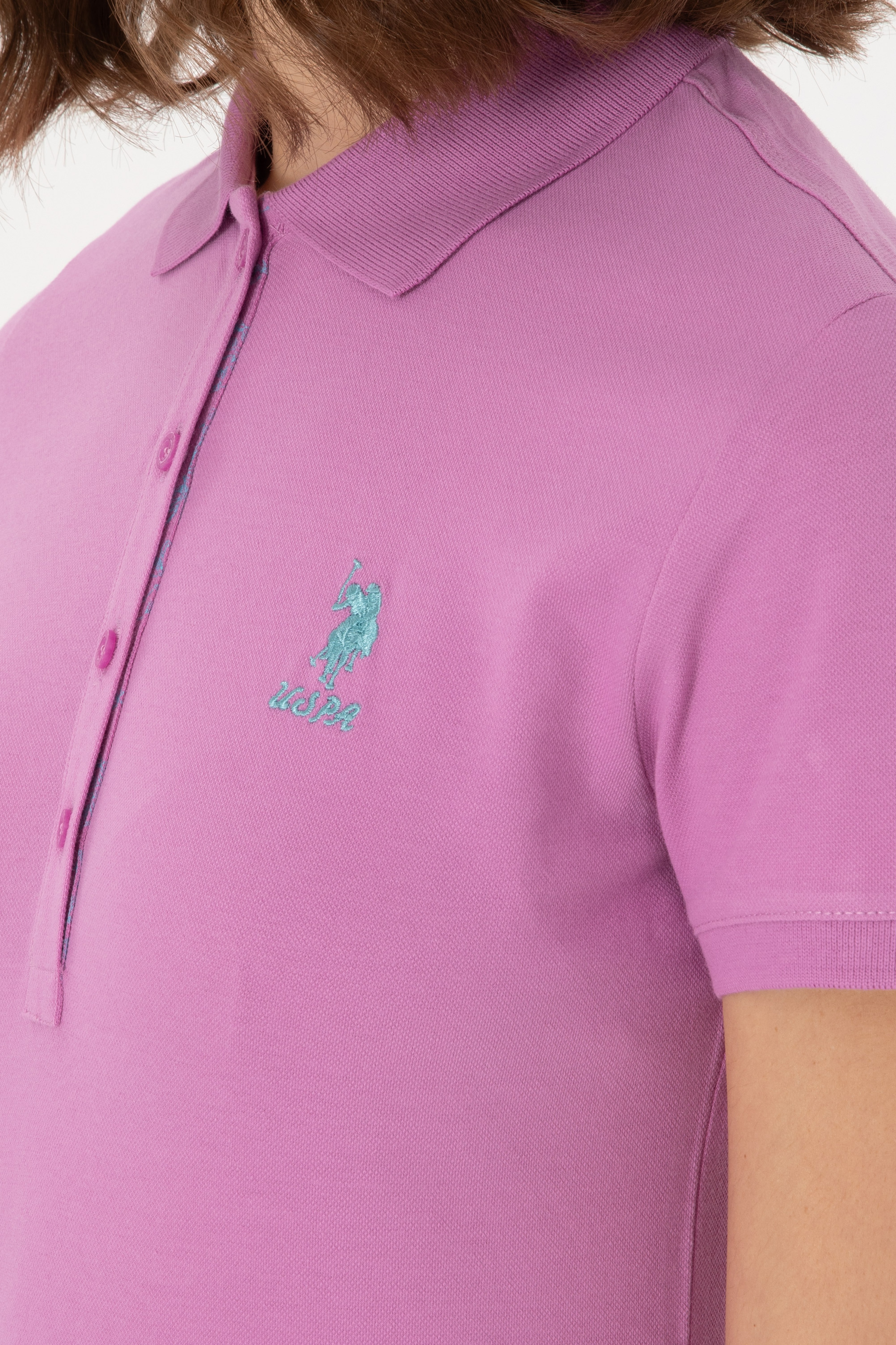 Kadın Fuşya Basic Polo Yaka Tişört - Image 7