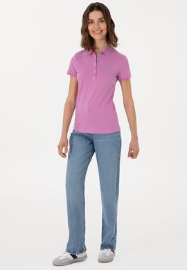 Kadın Fuşya Basic Polo Yaka Tişört - 50300896036
