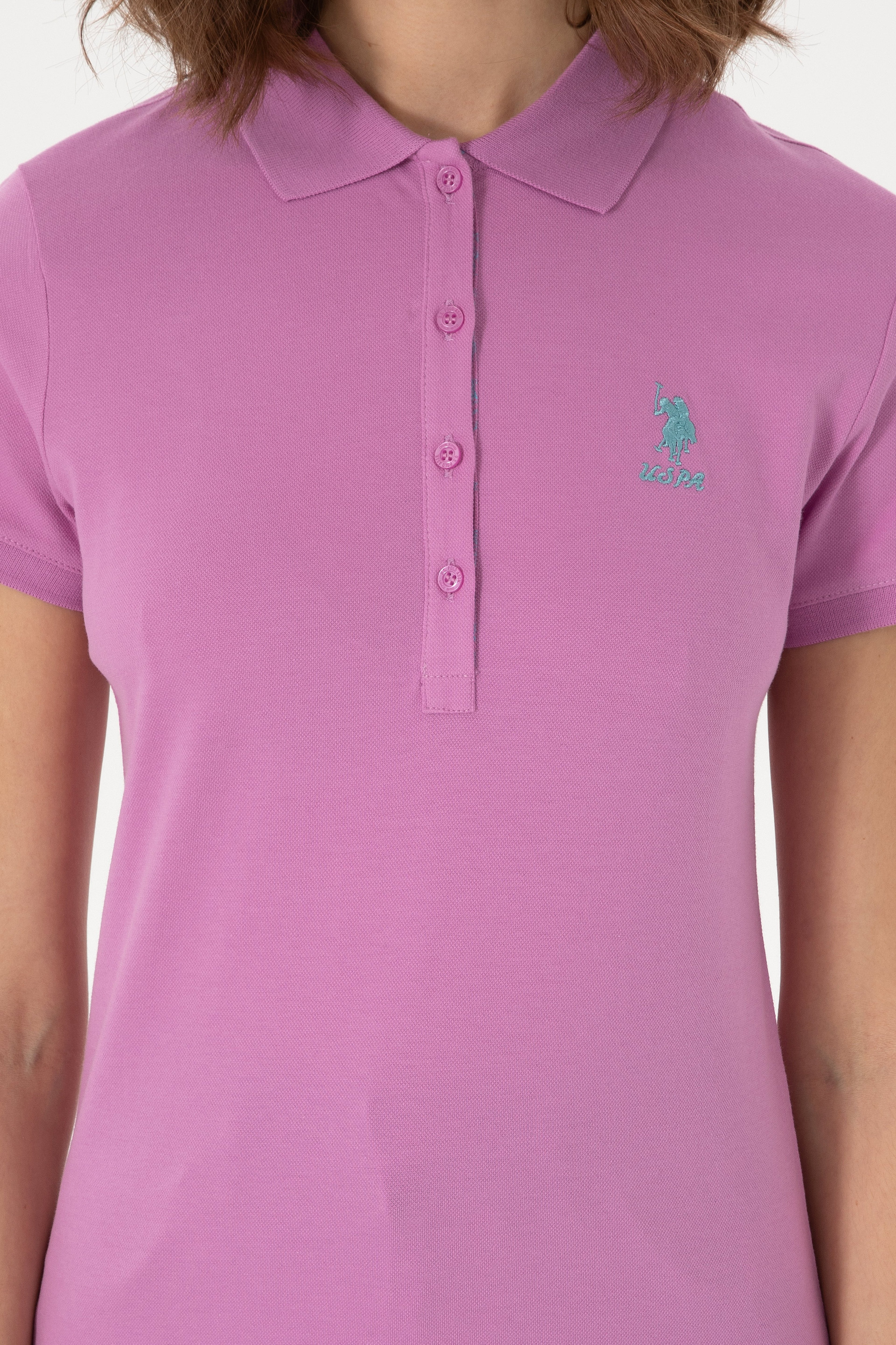 Kadın Fuşya Basic Polo Yaka Tişört