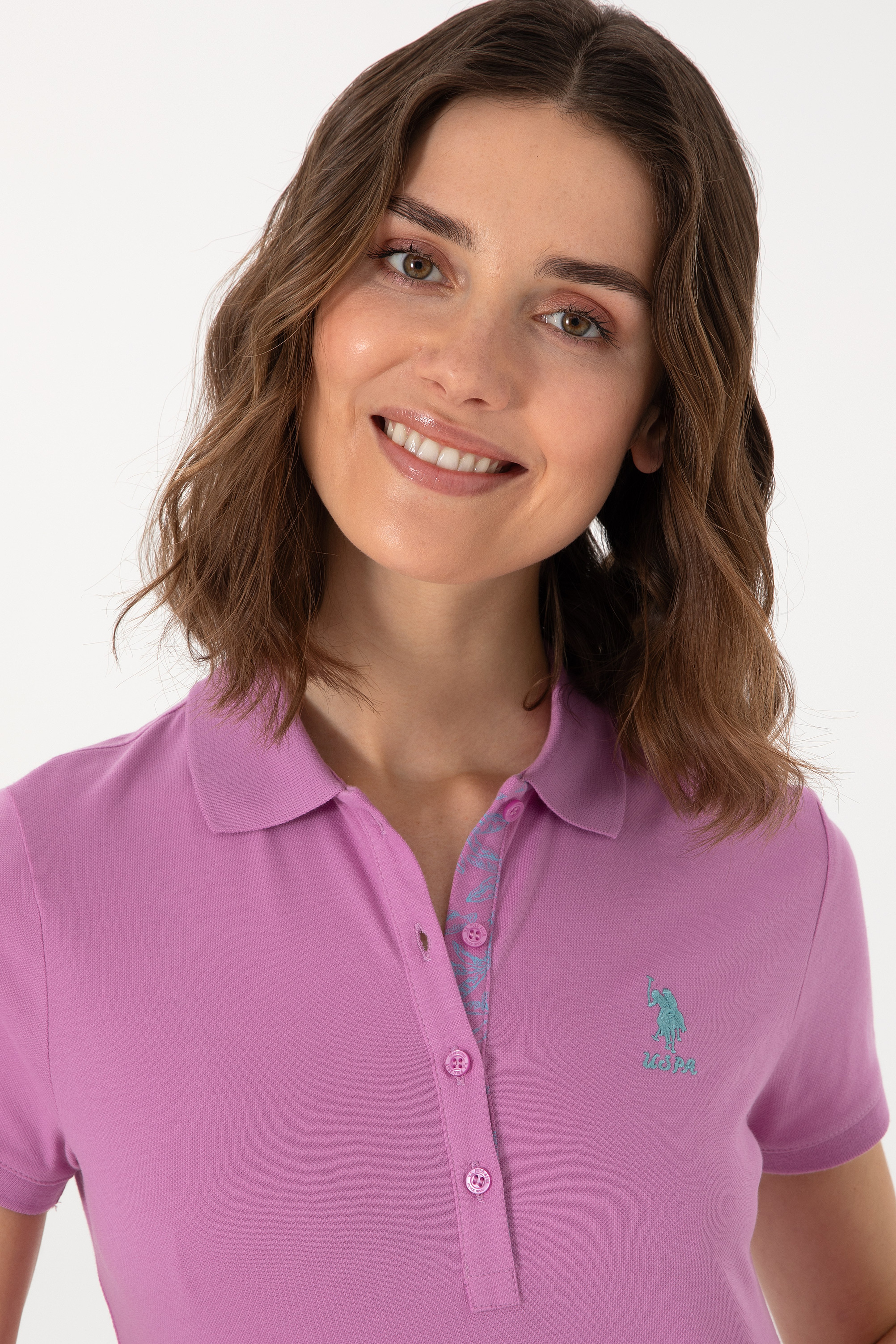 Kadın Fuşya Basic Polo Yaka Tişört - Image 2