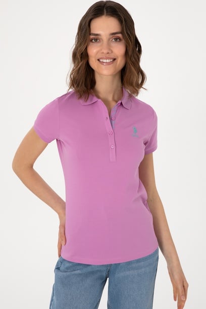 Kadın Fuşya Basic Polo Yaka Tişört