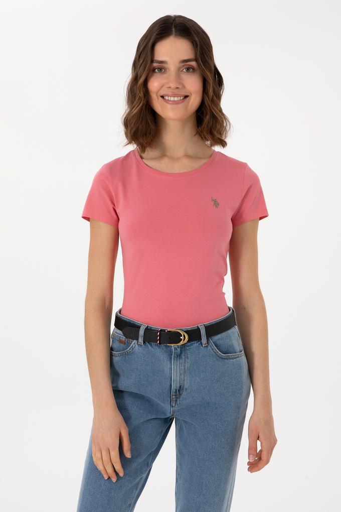 Kadın Koyu Pembe Bisiklet Yaka Tişört