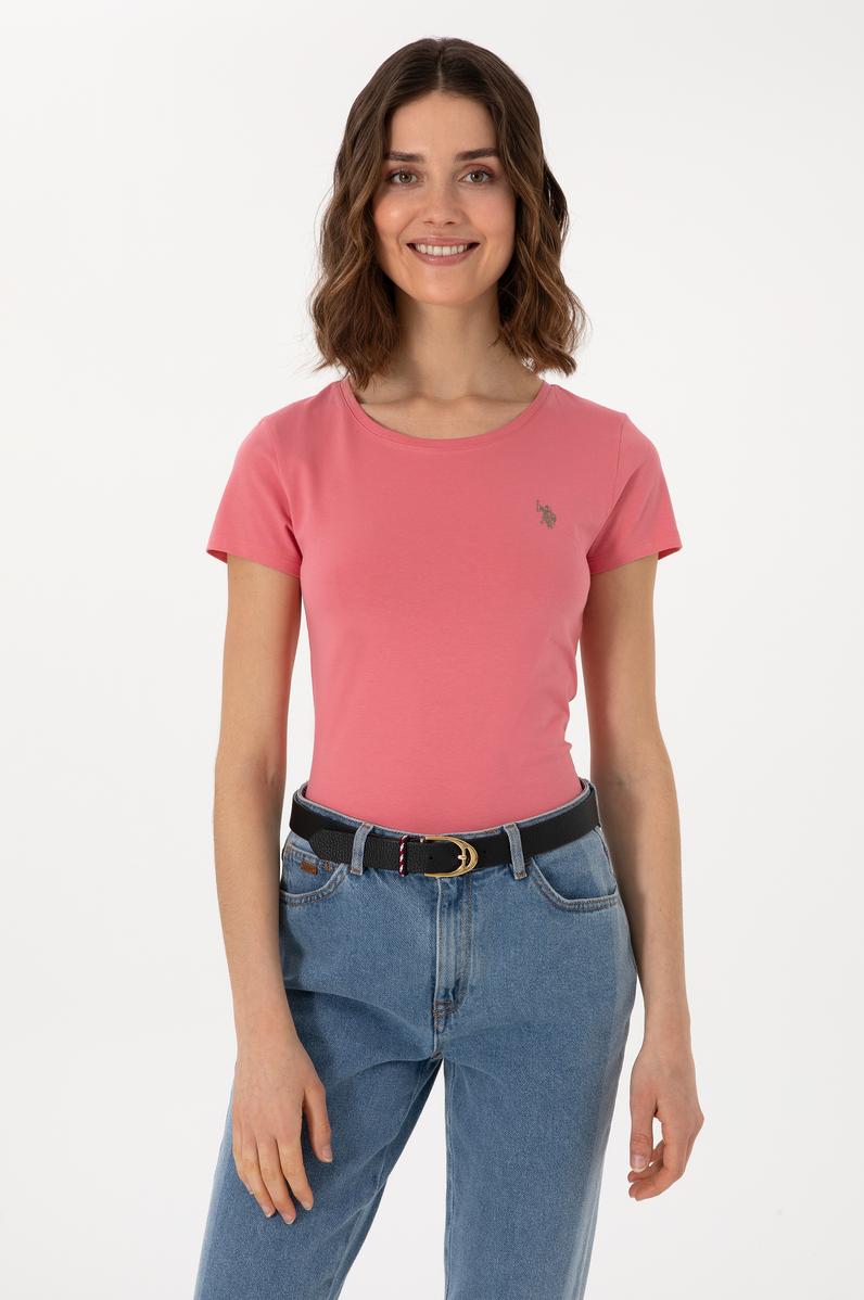 Kadın Koyu Pembe Bisiklet Yaka Tişört