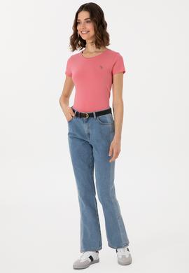 Kadın Koyu Pembe Bisiklet Yaka Tişört - 50300894064