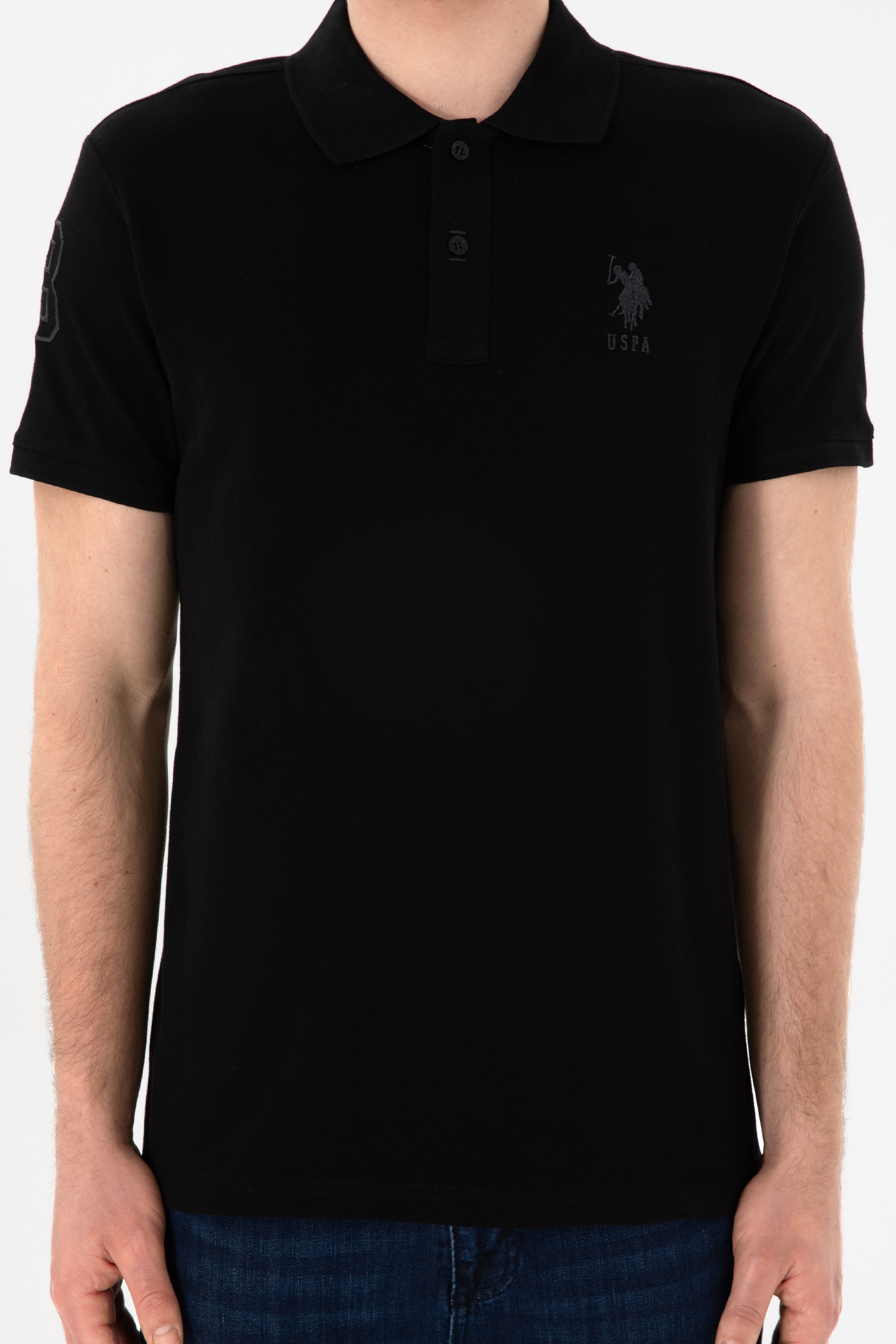 Erkek Slim Fit Polo Yaka Siyah Basic Tişört - Image 7