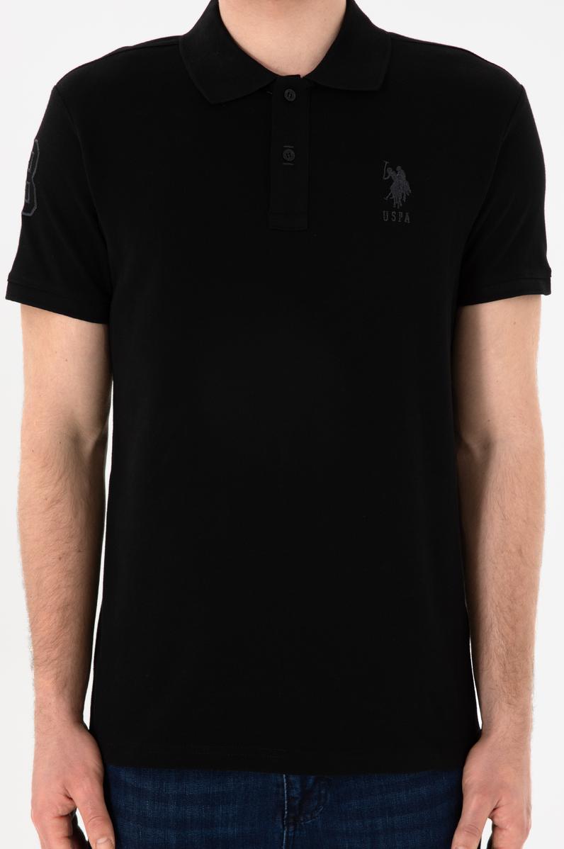 Erkek Slim Fit Polo Yaka Siyah Basic Tişört