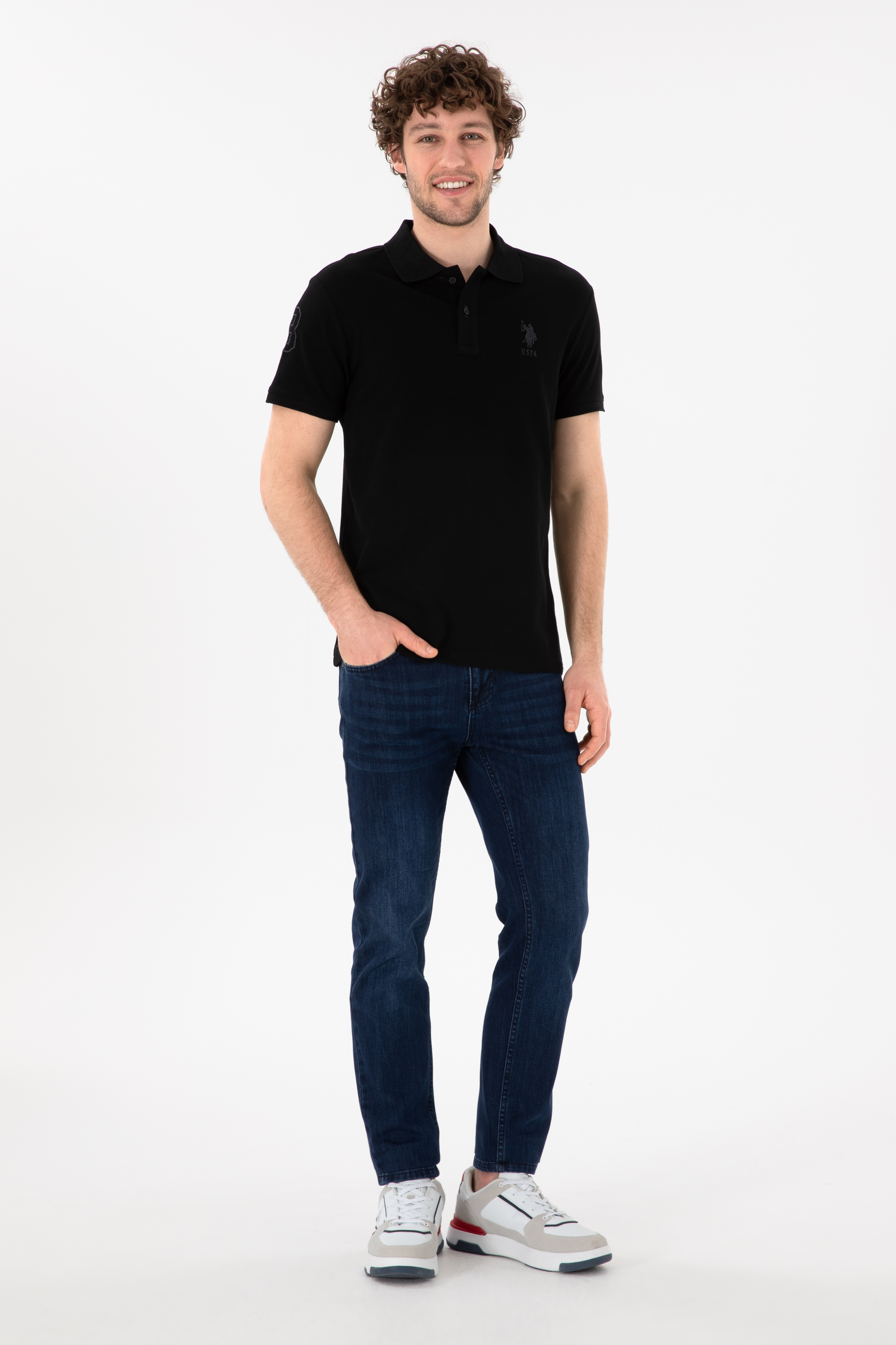 Erkek Slim Fit Polo Yaka Siyah Basic Tişört - Image 5