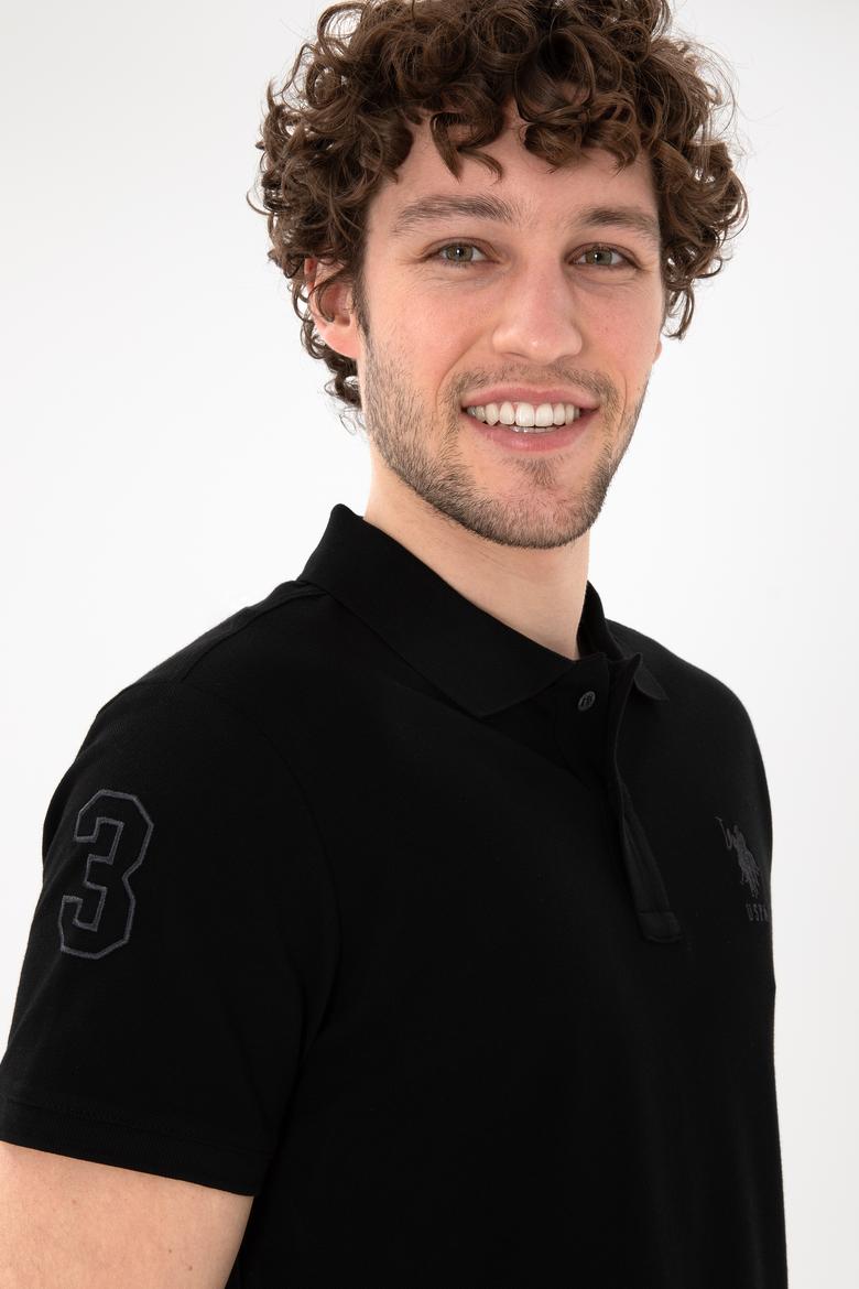 Erkek Slim Fit Polo Yaka Siyah Basic Tişört - 50305929011