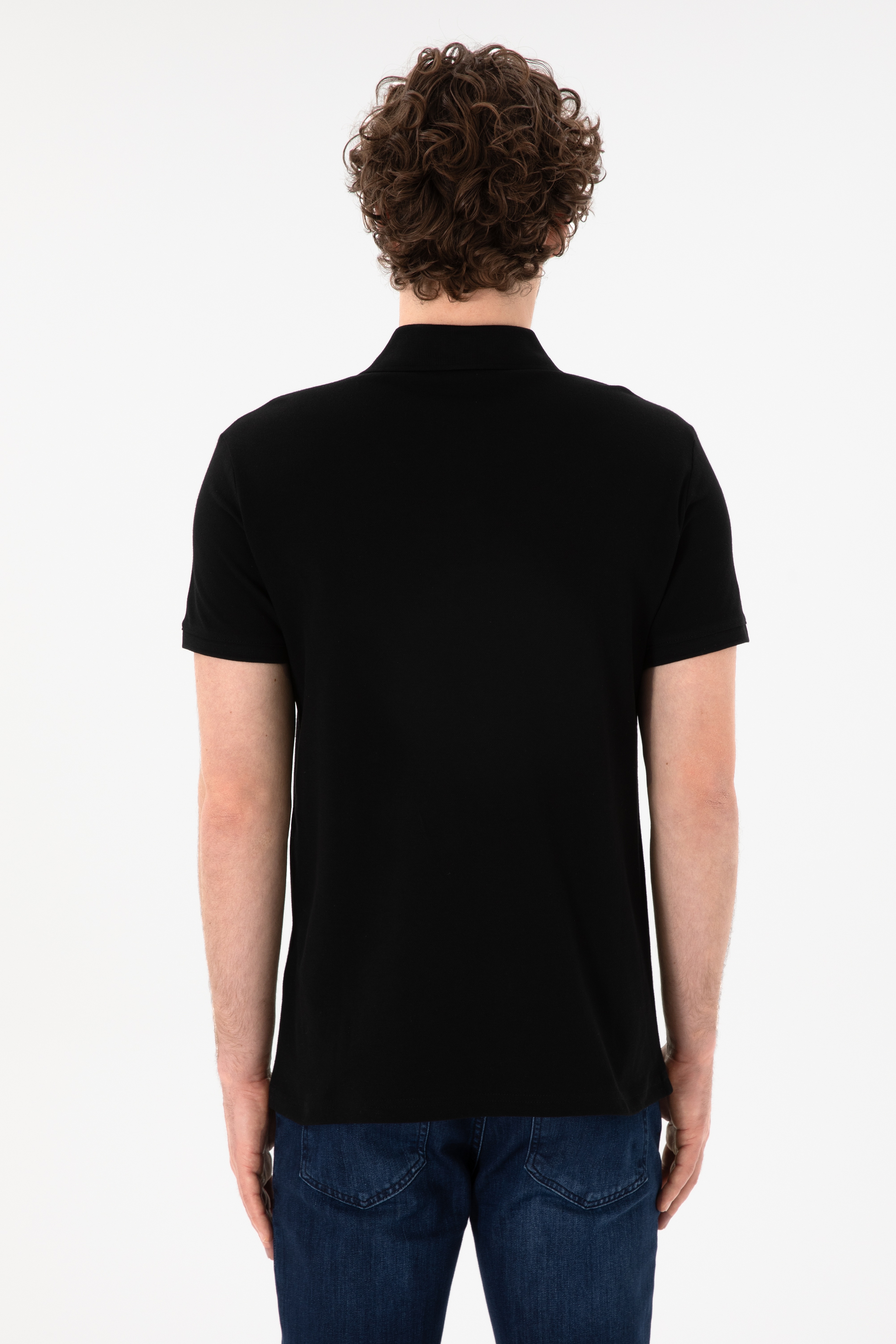 Erkek Slim Fit Polo Yaka Siyah Basic Tişört