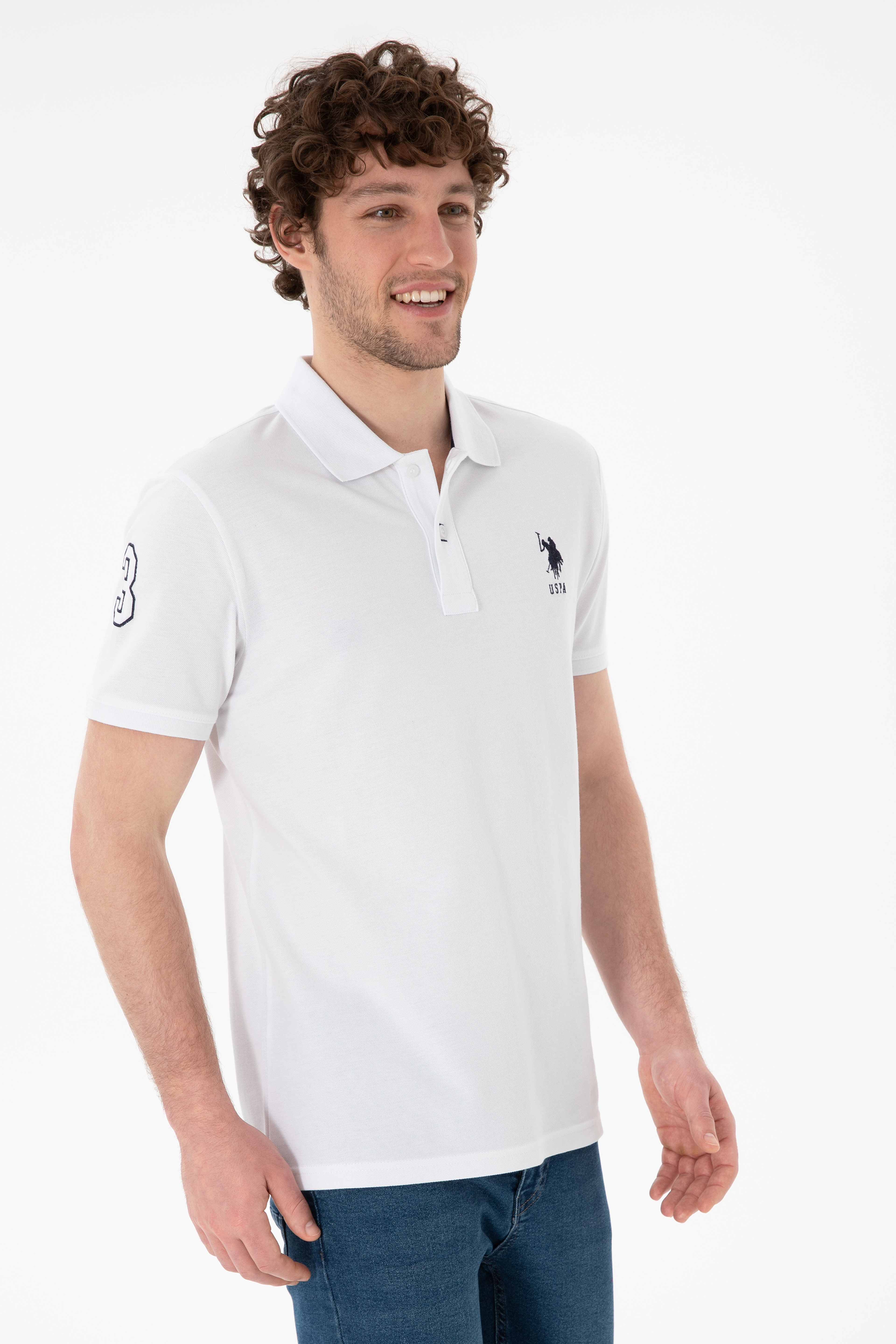 Erkek Slim Fit Polo Yaka Beyaz Basic Tişört - Image 2