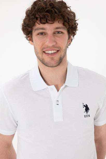 Erkek Slim Fit Polo Yaka Beyaz Basic Tişört