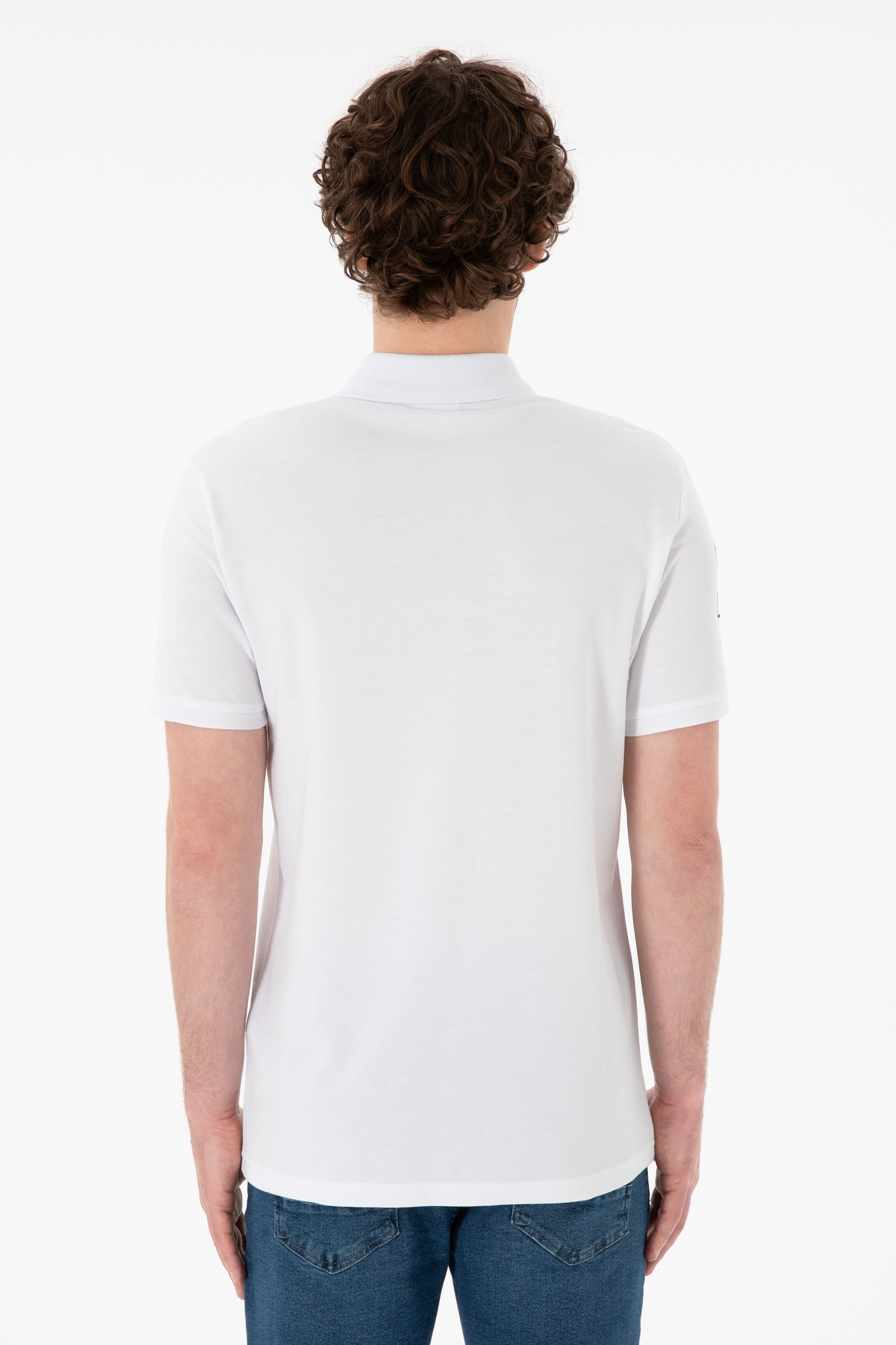 Erkek Slim Fit Polo Yaka Beyaz Basic Tişört - Image 6