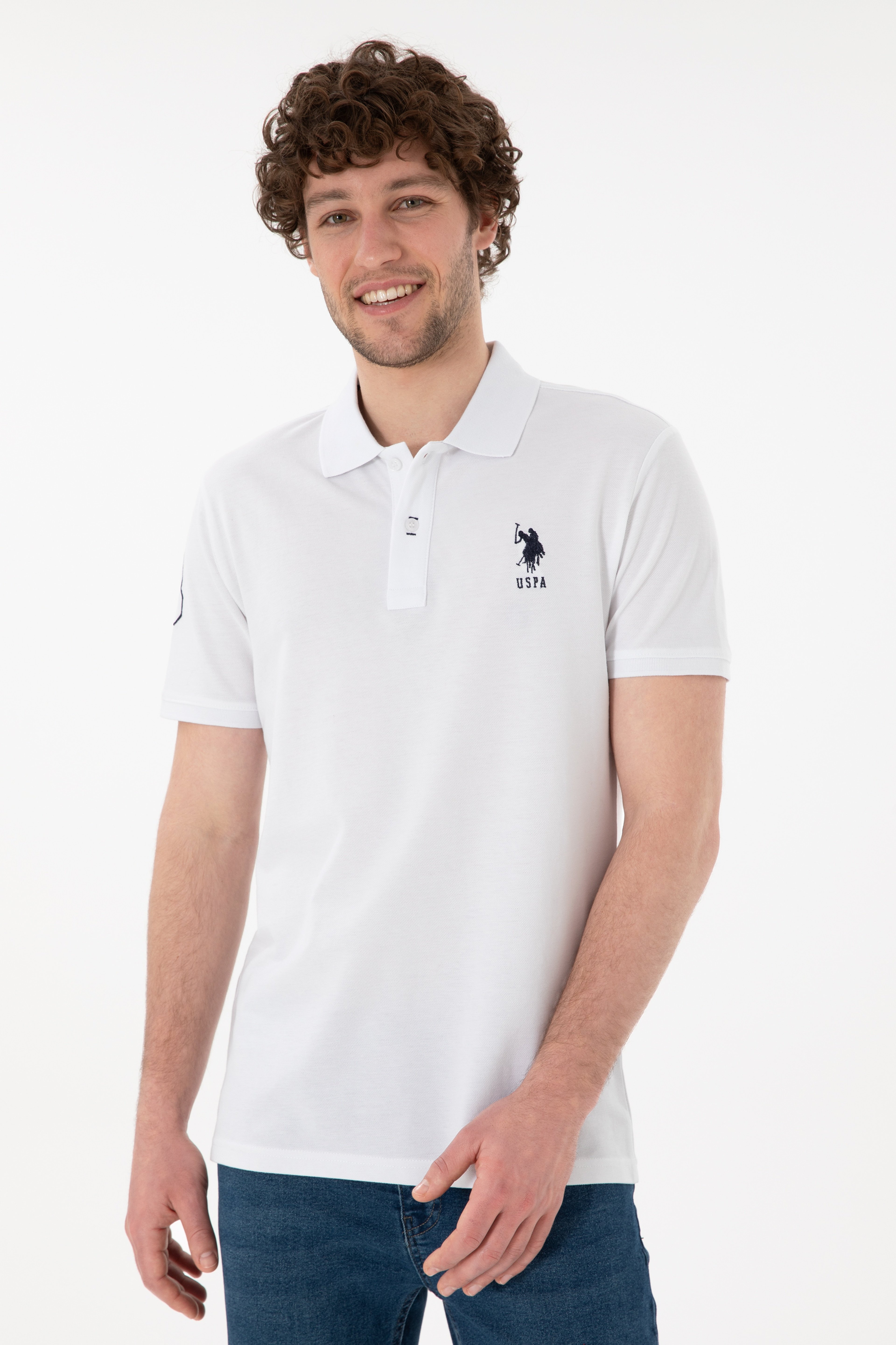 Erkek Slim Fit Polo Yaka Beyaz Basic Tişört - Image 4