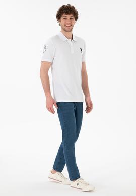 Erkek Slim Fit Polo Yaka Beyaz Basic Tişört - 50305929001