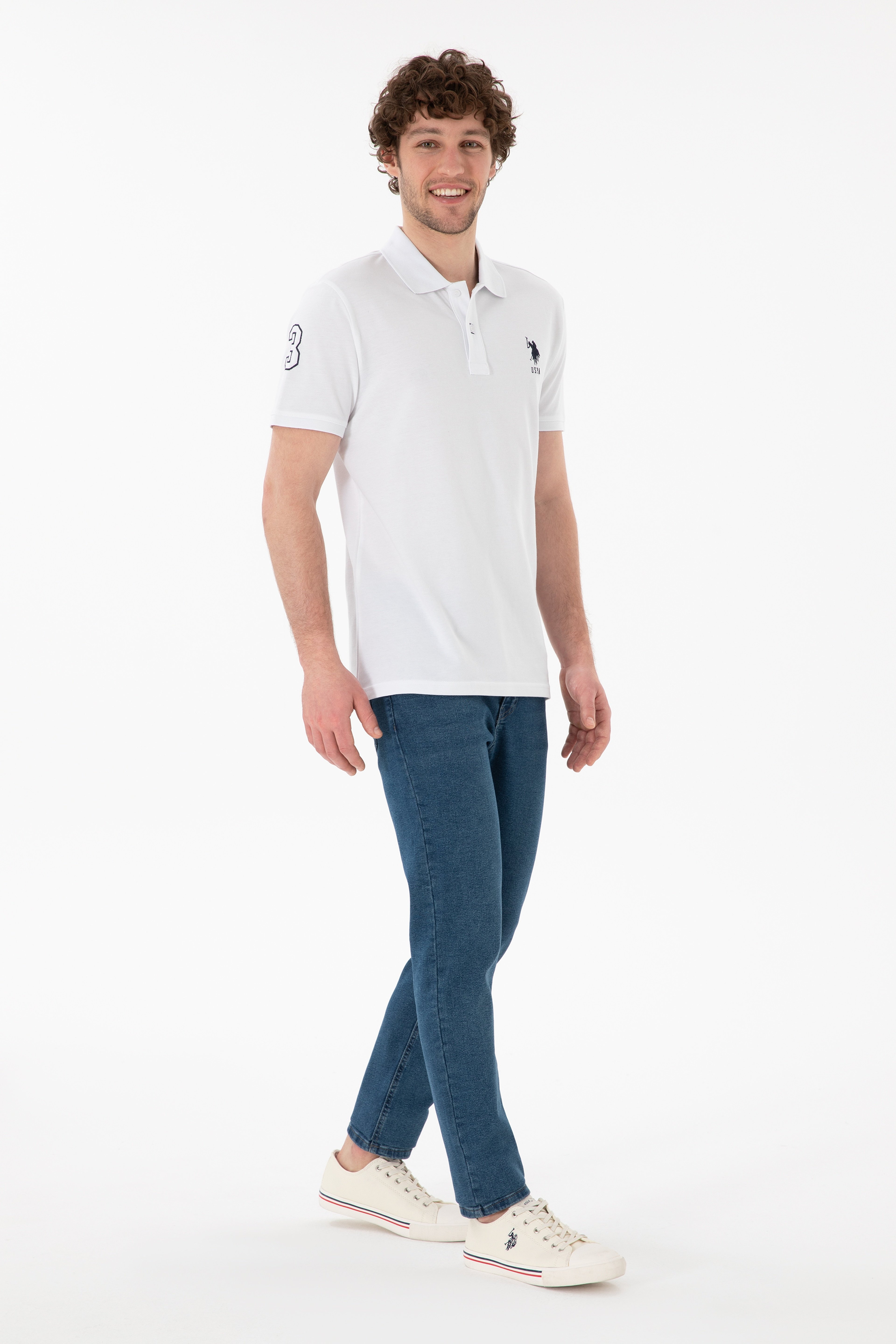 Erkek Slim Fit Polo Yaka Beyaz Basic Tişört - Image 5