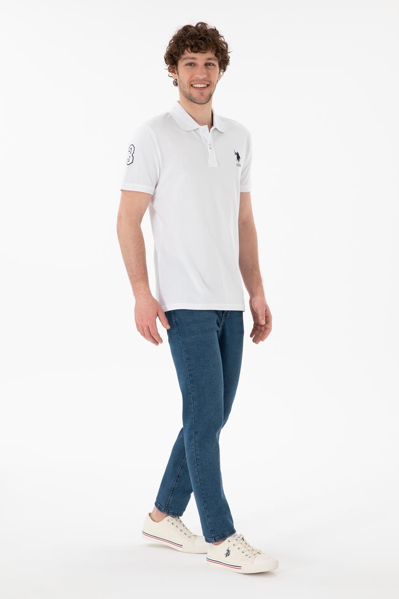Erkek Slim Fit Polo Yaka Beyaz Basic Tişört - 50305929001