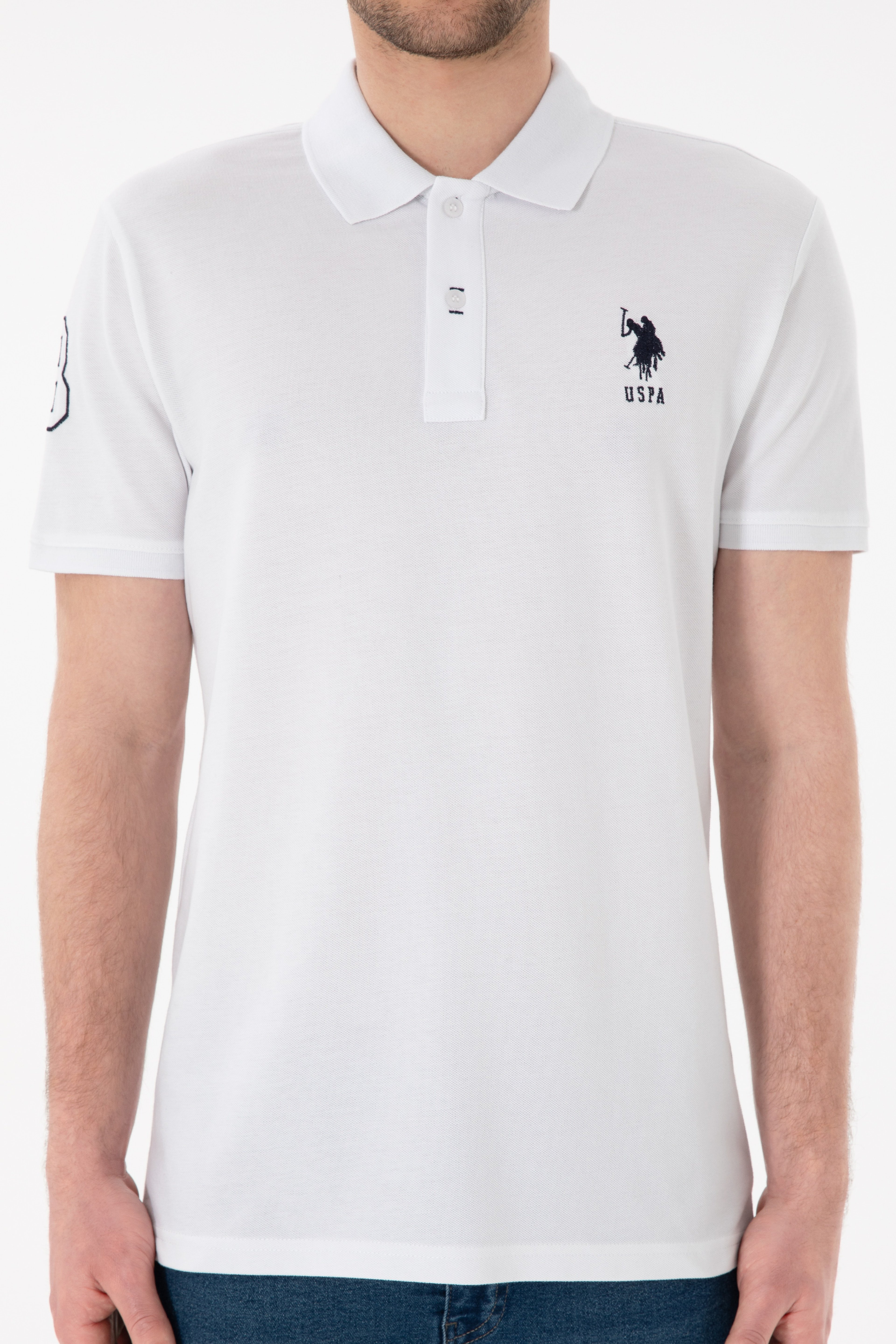Erkek Slim Fit Polo Yaka Beyaz Basic Tişört - Image 7
