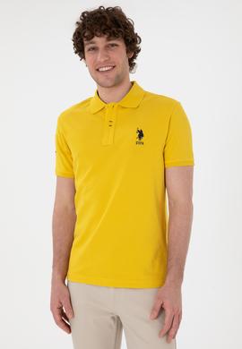 Erkek Slim Fit Polo Yaka Sarı Basic Tişört - 50305929166