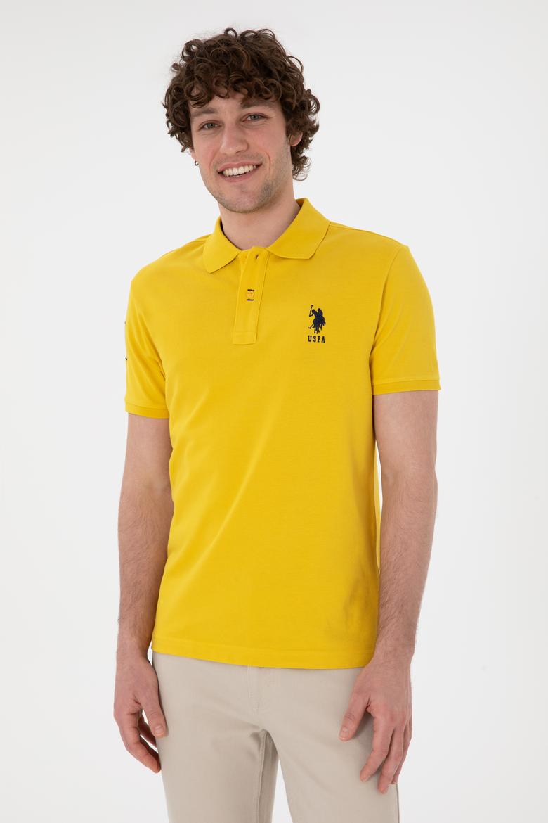 Erkek Slim Fit Polo Yaka Sarı Basic Tişört - 50305929166