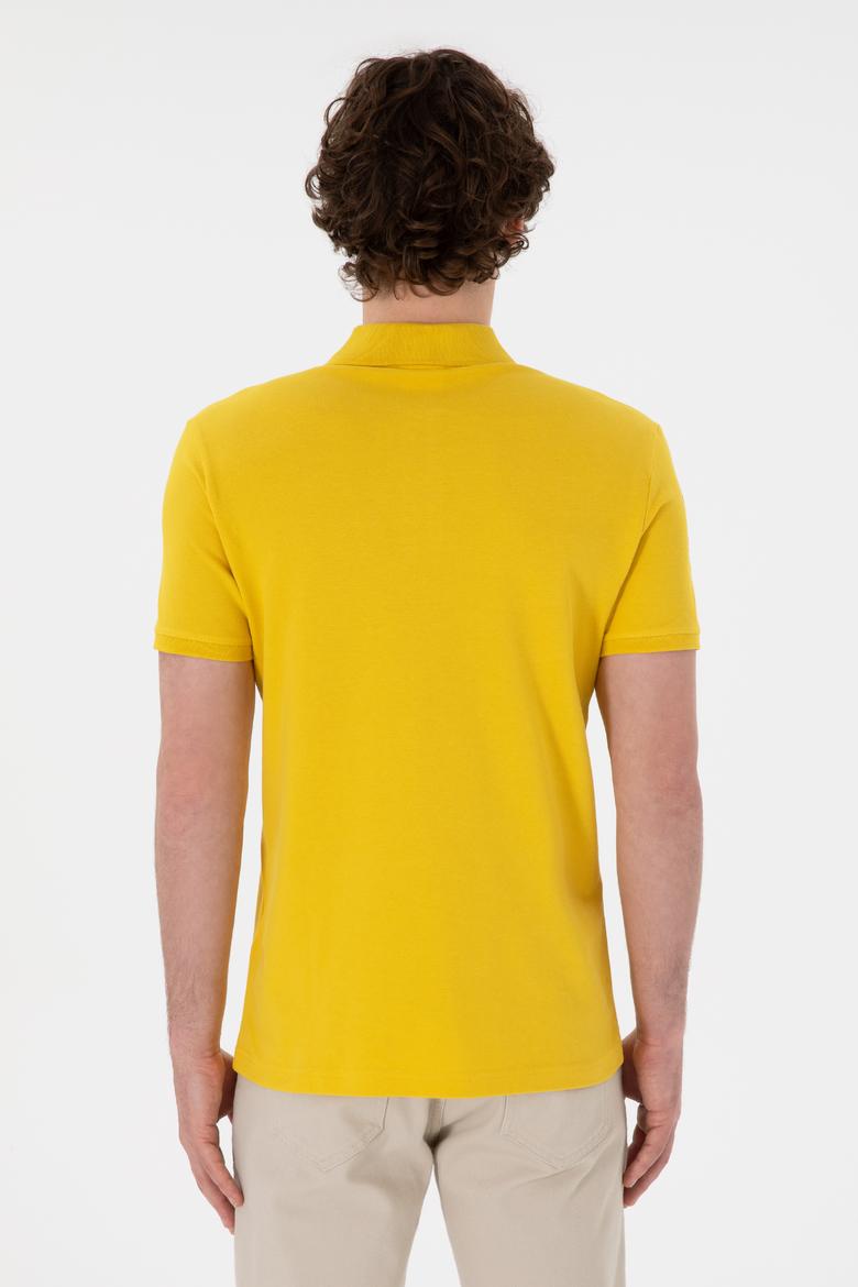 Erkek Slim Fit Polo Yaka Sarı Basic Tişört - 50305929166