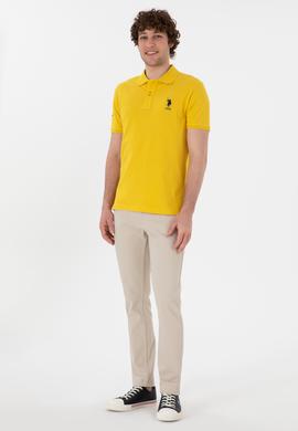 Erkek Slim Fit Polo Yaka Sarı Basic Tişört - 50305929166