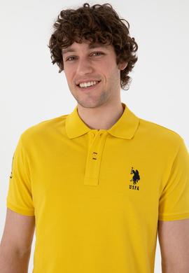 Erkek Slim Fit Polo Yaka Sarı Basic Tişört - 50305929166